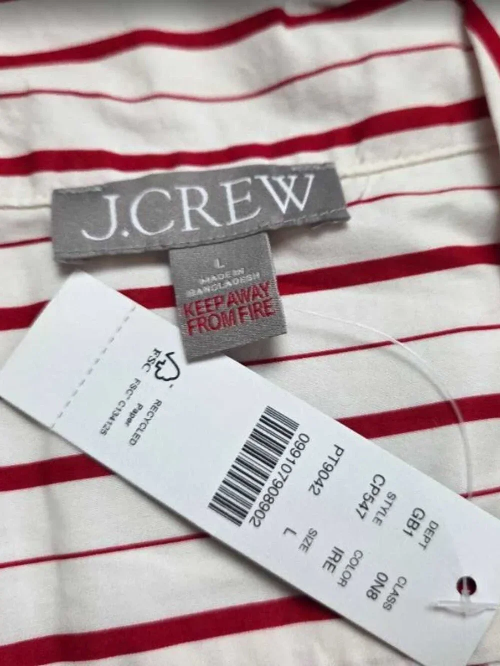 New L J.Crew cotton poplin long-sleeve pajama pant set in peppermint stripe red